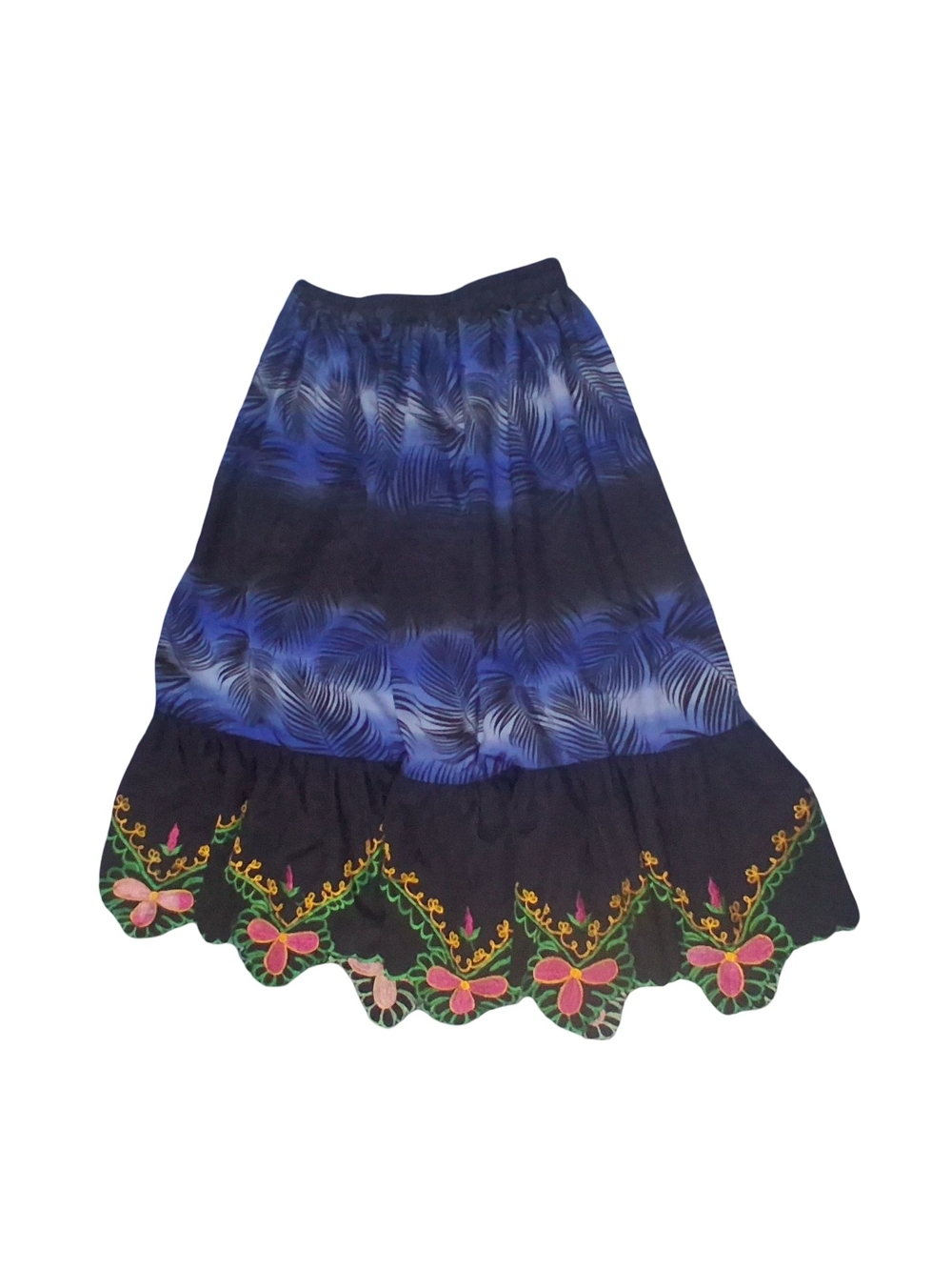 Urohs En Pohnpei Micronesian Scalloped Hem Pleated Gypsy Embroidered Skirt Sz M